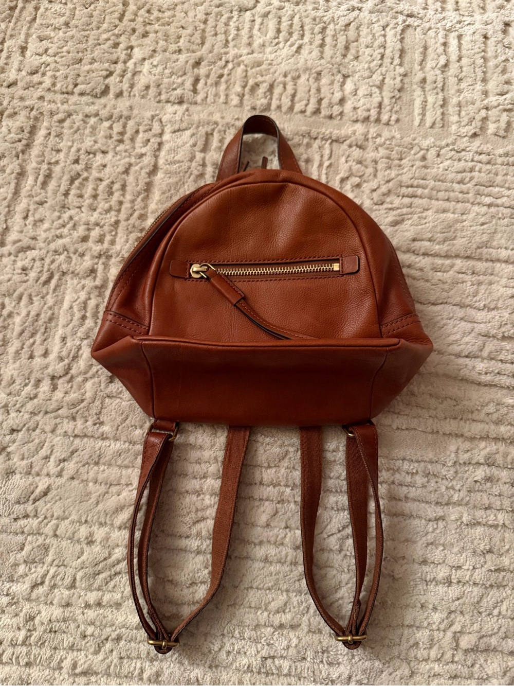 Fossil Brown Leather Backpack with Front Zip Pocket